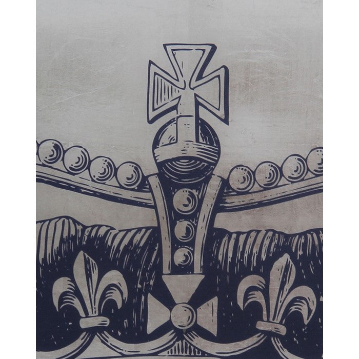 Square Frame Wooden Wall decor with Royal Crown Print, Blue and White
