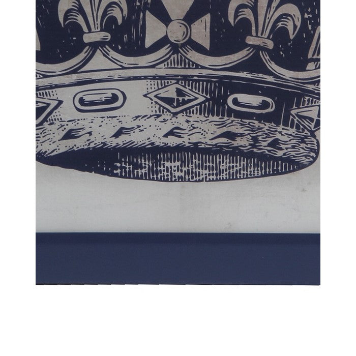 Square Frame Wooden Wall decor with Royal Crown Print, Blue and White