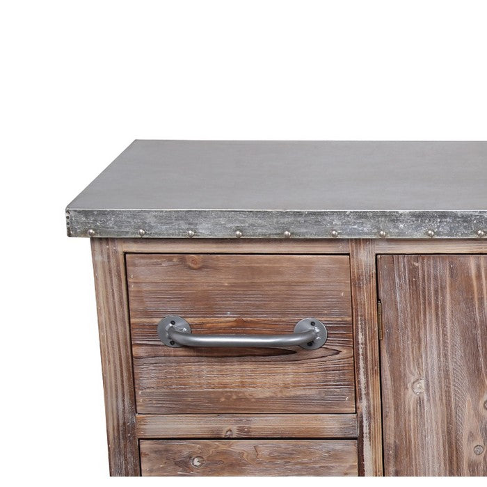2 Door Wood and Metal Accent Stand with 4 Drawers, Silver and Brown