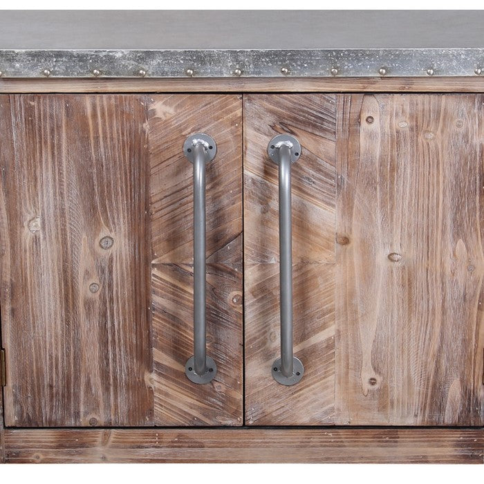 2 Door Wood and Metal Accent Stand with 4 Drawers, Silver and Brown