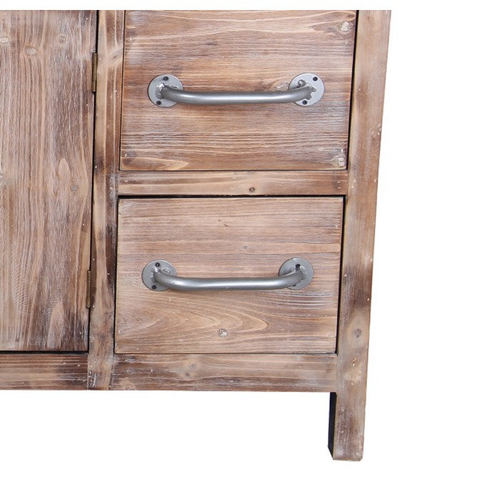 2 Door Wood and Metal Accent Stand with 4 Drawers, Silver and Brown