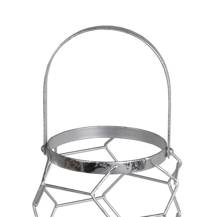 Geometric Metal Wire Candle Holder with Glass Hurricane, Small, Silver