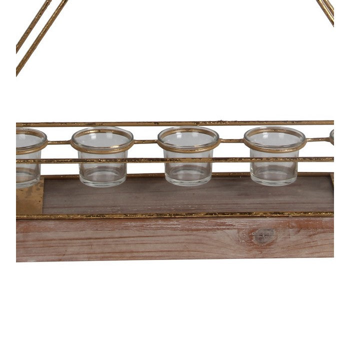 Geometric Metal Candle Lantern with 5 Glass Votive, Large, Gold