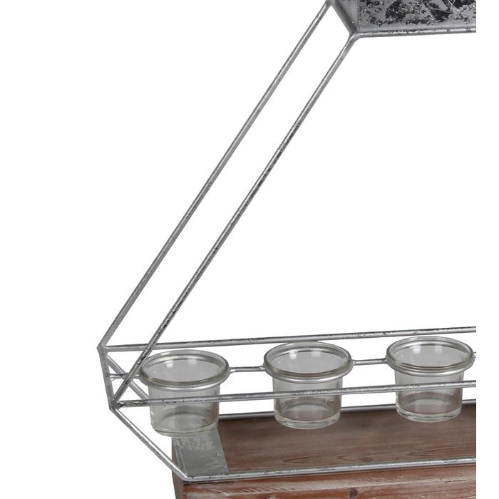 Geometric Metal Candle Lantern with 5 Glass Votive, Large, Silver