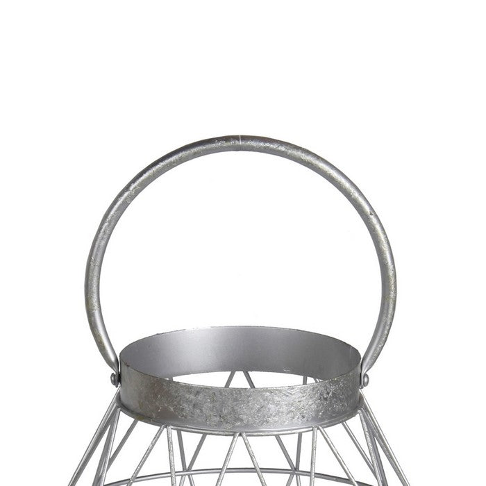 Geometric Frame Metal Candle Holder with Glass Hurricane,Small, Silver