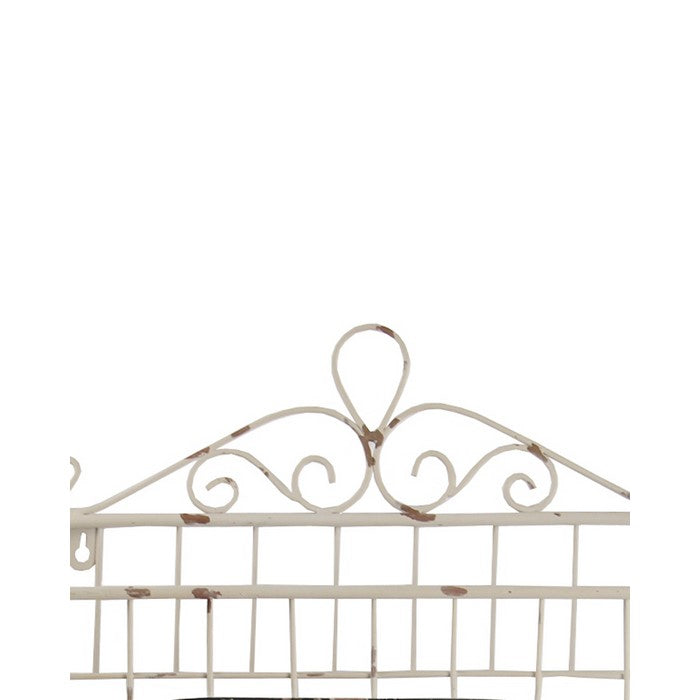 Iron Wall Clock with 4 Hooks and Scrollwork Details, White and Black