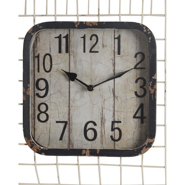 Iron Wall Clock with 4 Hooks and Scrollwork Details, White and Black