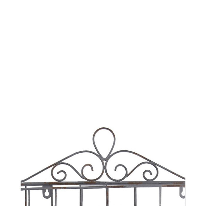 Iron Wall Clock with 3 Hooks and Scrollwork Details, White and Gray
