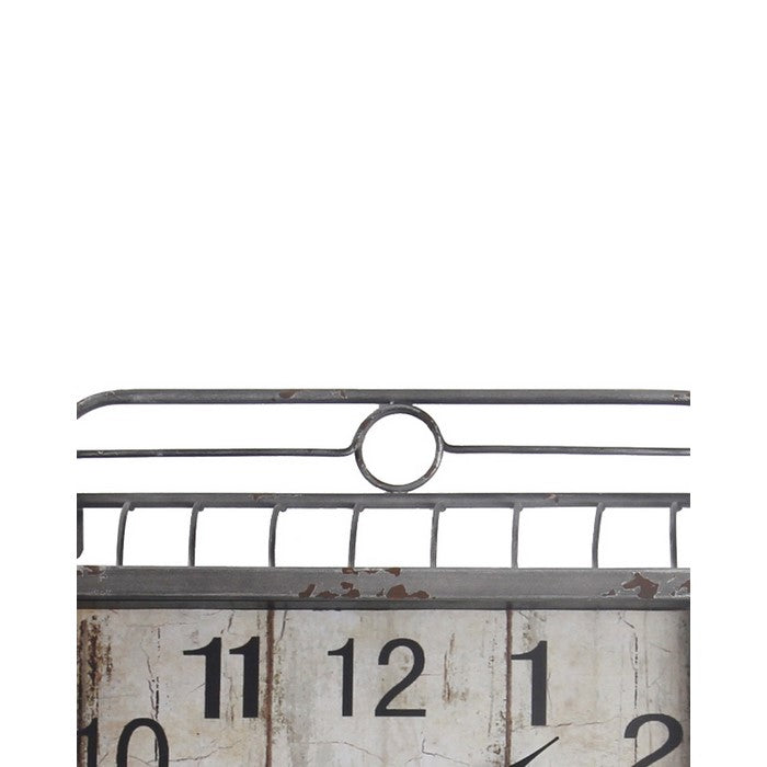 Traditional Style Square Iron Wall Clock with Basket,Gray and White