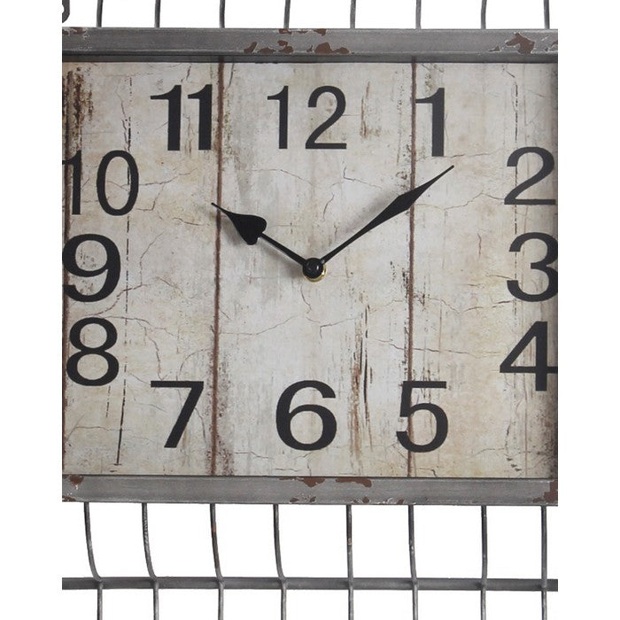 Traditional Style Square Iron Wall Clock with Basket,Gray and White