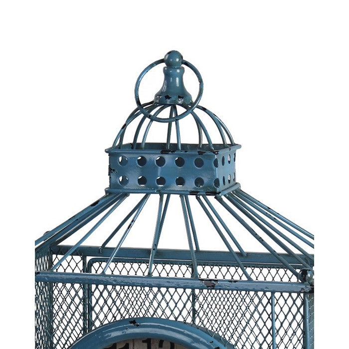Mesh Design Iron Table Clock with Ring Handle, Blue and White