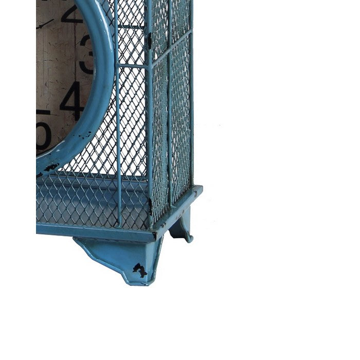 Mesh Design Iron Table Clock with Ring Handle, Blue and White