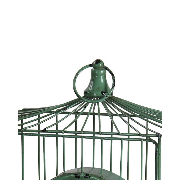 Bird Cage Iron Table Clock with  Ring Handle, Green and White