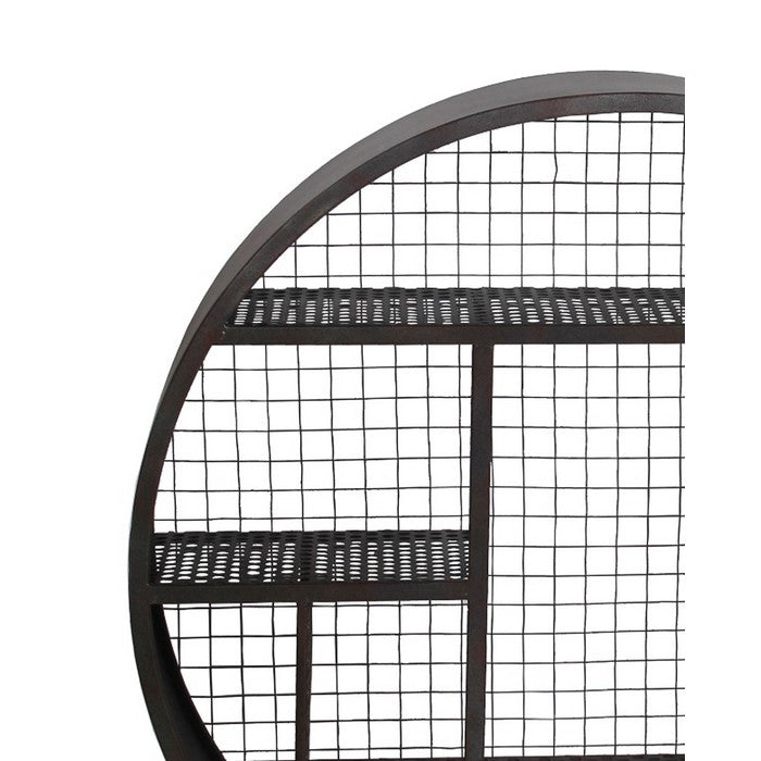 Industrial 3 Tier Round Iron Wall Shelf with Mesh Backing, Gray