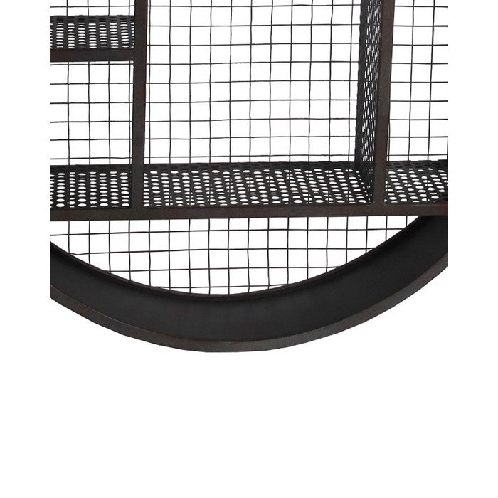 Industrial 3 Tier Round Iron Wall Shelf with Mesh Backing, Gray