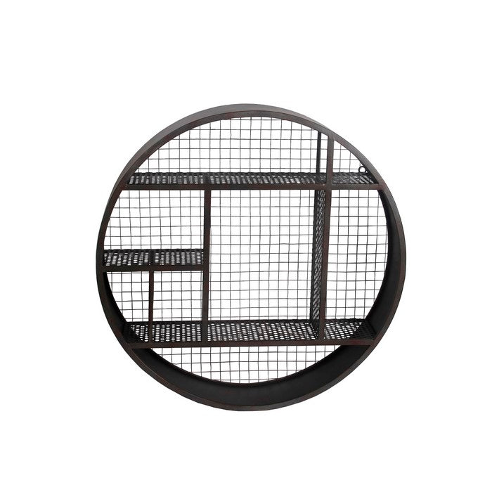 Industrial 3 Tier Round Iron Wall Shelf with Mesh Backing, Gray
