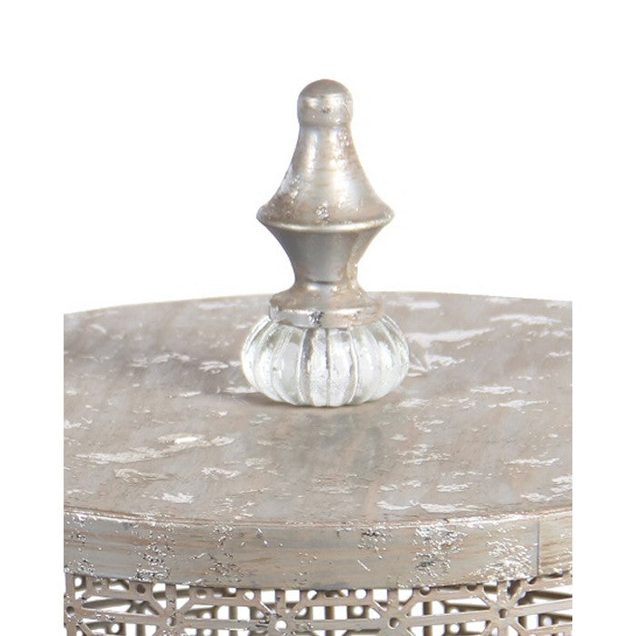2 Piece Decorative Pierced Metal Box Set with Lidded Finial Top,Silver