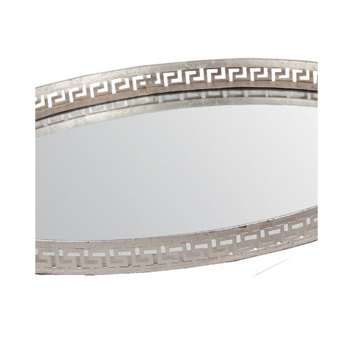 Decorative Oval Iron Tray with Glass Inserted Top, Set of 3, Silver