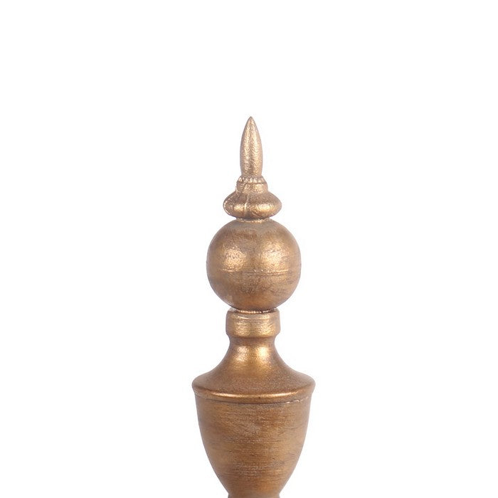 Finely Designed Decorative Metal Finial with Bellied Base, Small, Gold