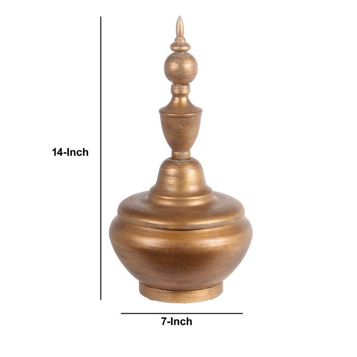Finely Designed Decorative Metal Finial with Bellied Base, Small, Gold