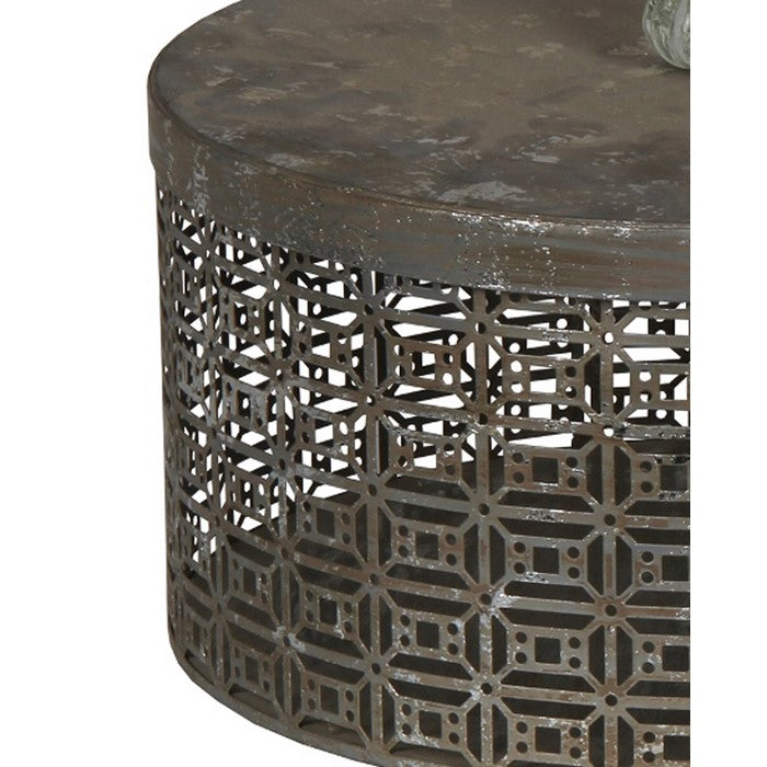 Rustic Pierced Metal Box with Lidded Finial Top, Set of 2, Gray
