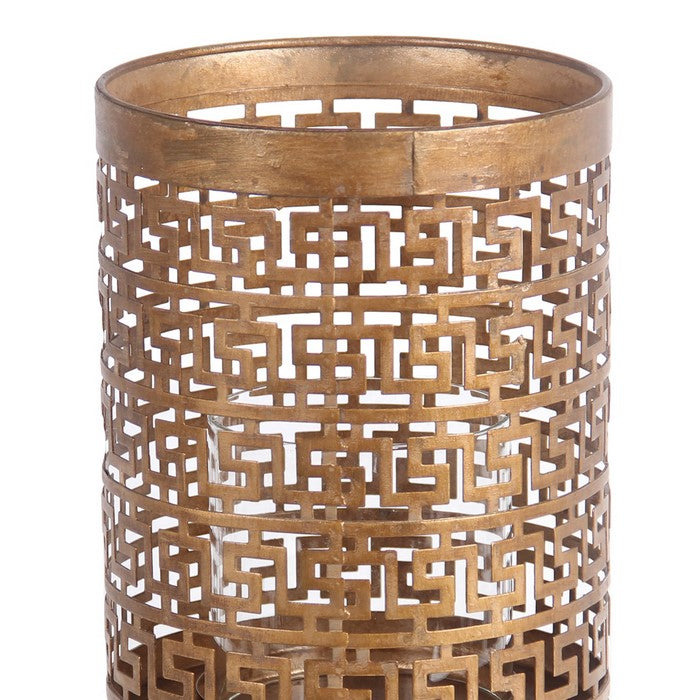 Decorative Metal Candle Holder with Meander Design, Medium, Gold