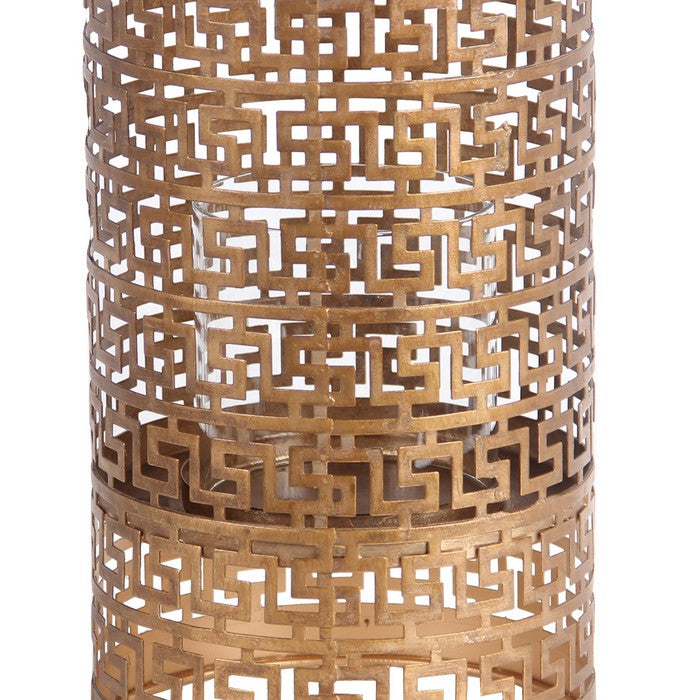 Decorative Metal Candle Holder with Meander Design, Medium, Gold