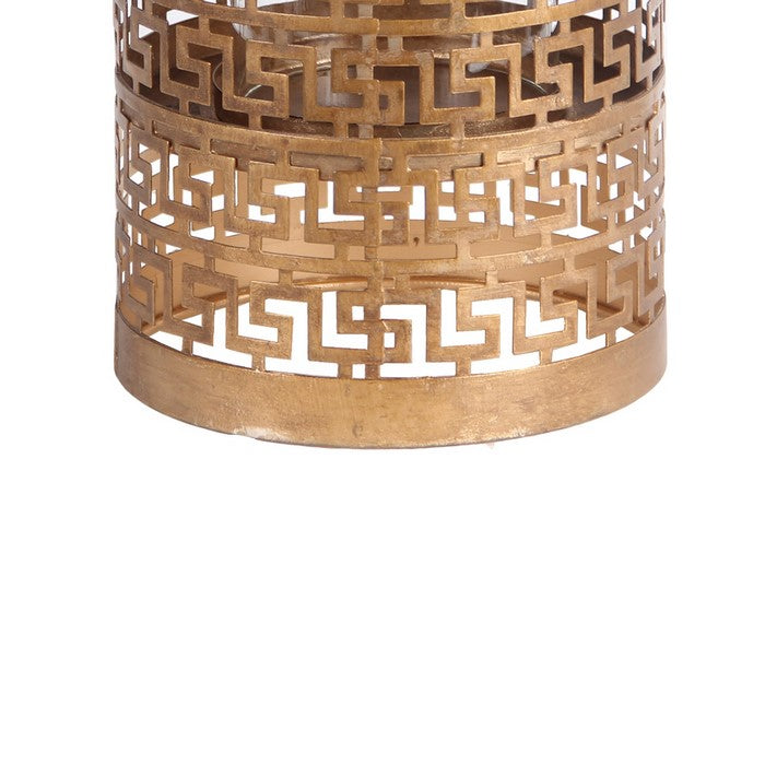 Decorative Metal Candle Holder with Meander Design, Medium, Gold