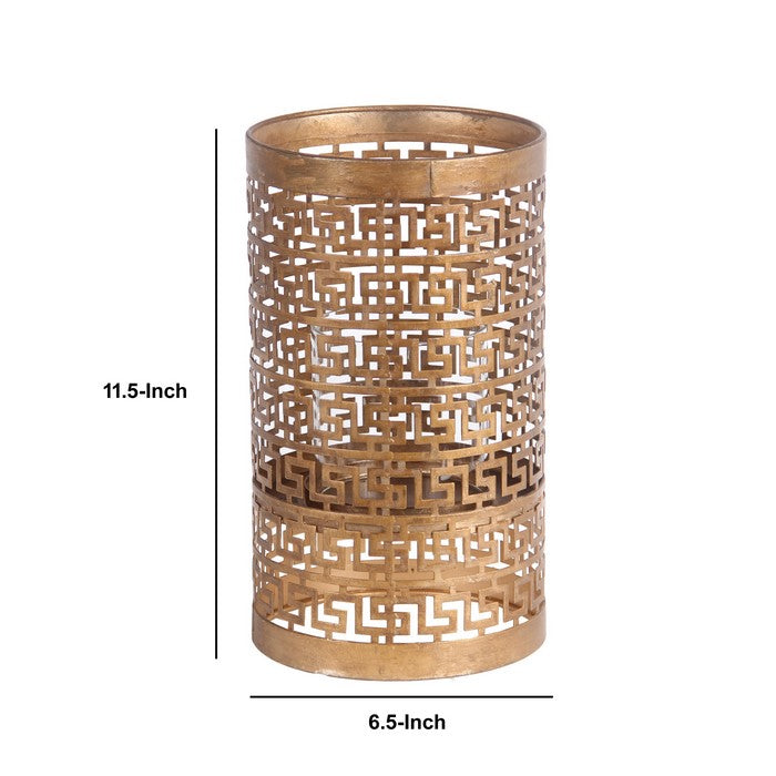 Decorative Metal Candle Holder with Meander Design, Medium, Gold