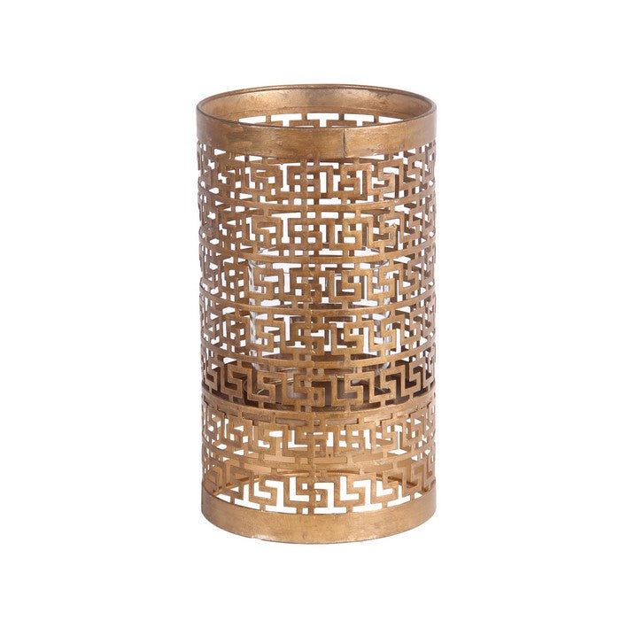 Decorative Metal Candle Holder with Meander Design, Medium, Gold