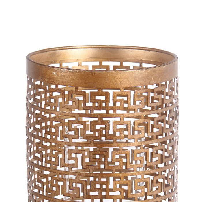 Decorative Metal Candle Holder with Meander Design, Large, Gold