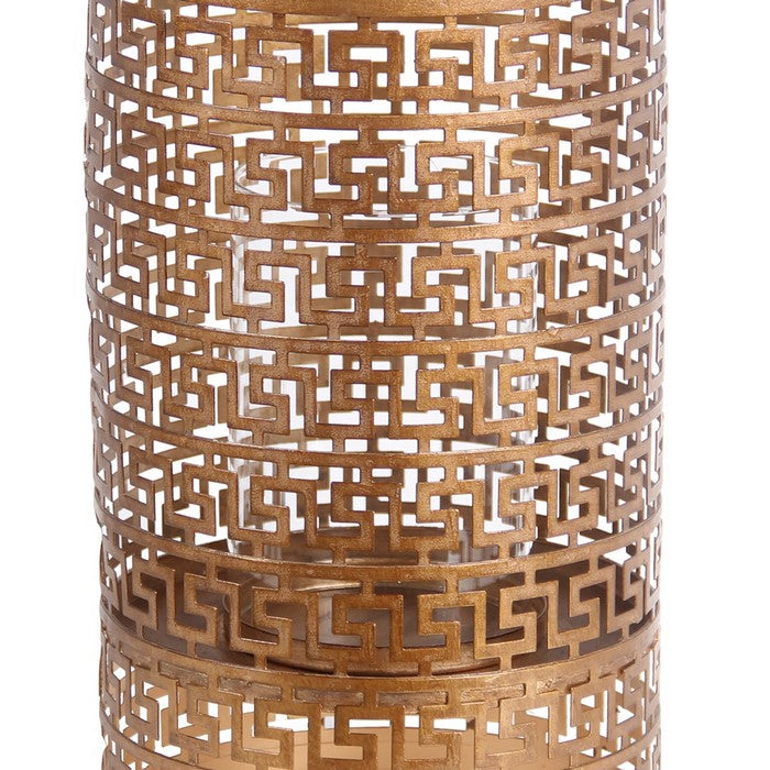 Decorative Metal Candle Holder with Meander Design, Large, Gold