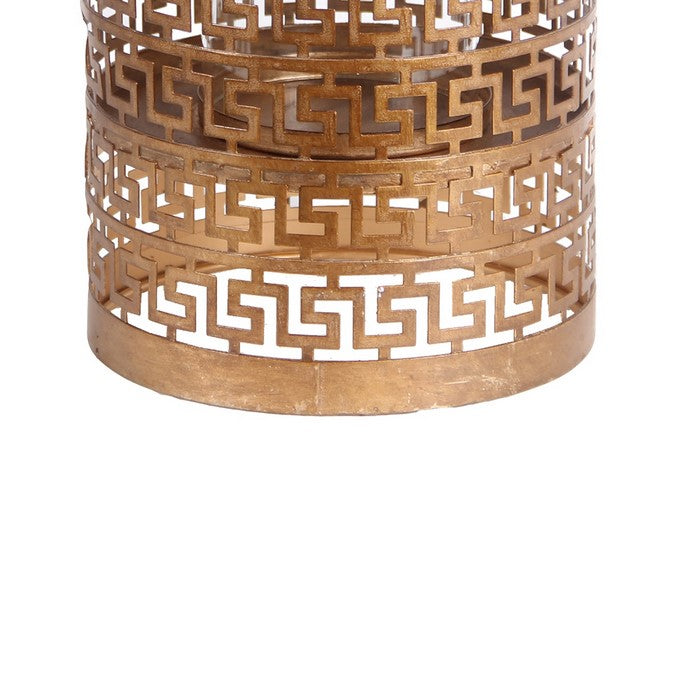 Decorative Metal Candle Holder with Meander Design, Large, Gold