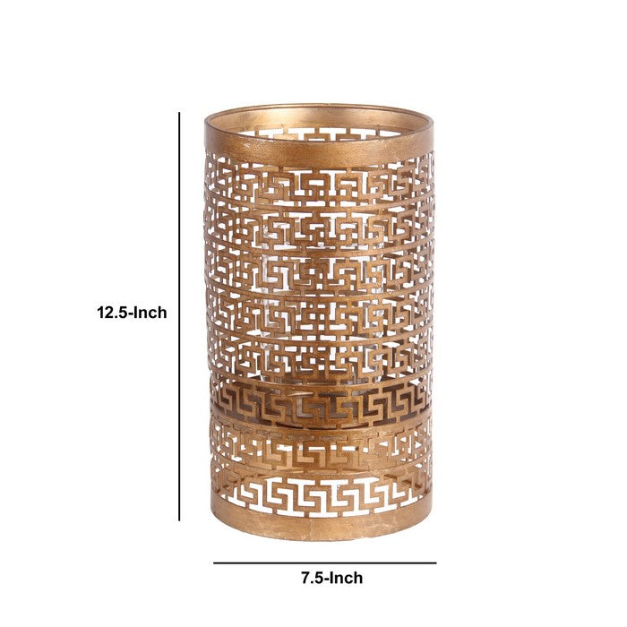 Decorative Metal Candle Holder with Meander Design, Large, Gold
