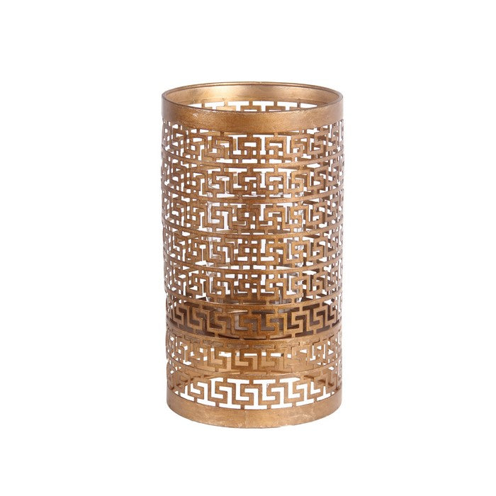 Decorative Metal Candle Holder with Meander Design, Large, Gold