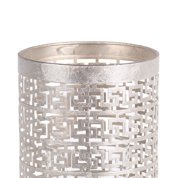 Decorative Metal Candle Holder with Meander Design, Medium, Silver