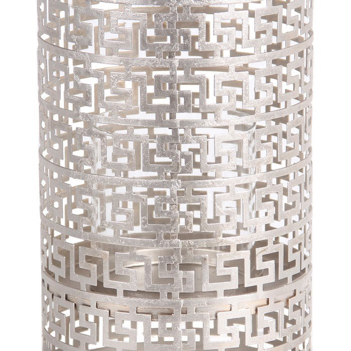 Decorative Metal Candle Holder with Meander Design, Medium, Silver
