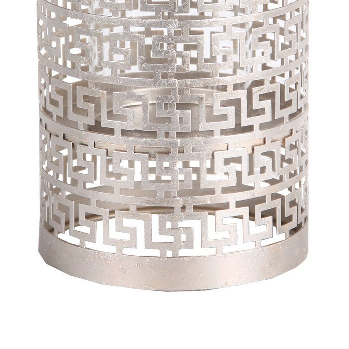Decorative Metal Candle Holder with Meander Design, Medium, Silver