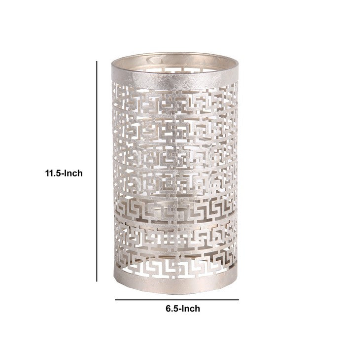 Decorative Metal Candle Holder with Meander Design, Medium, Silver