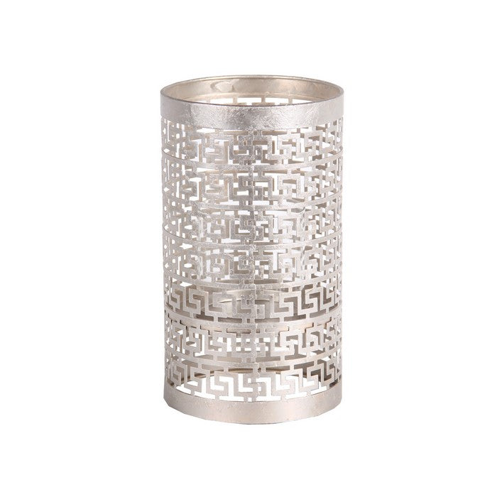 Decorative Metal Candle Holder with Meander Design, Medium, Silver