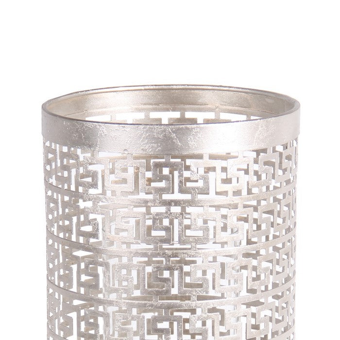 Decorative Metal Candle Holder with Meander Design, Large, Silver