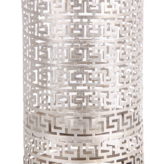 Decorative Metal Candle Holder with Meander Design, Large, Silver