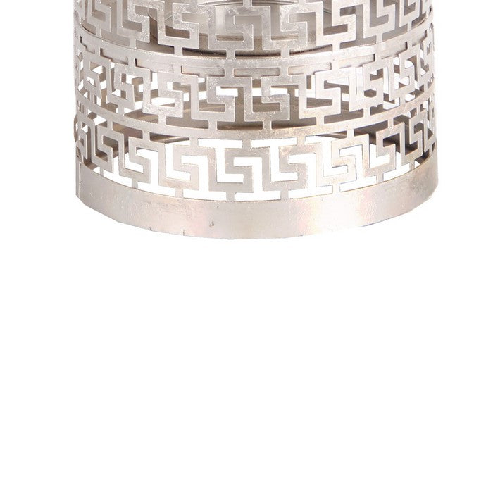 Decorative Metal Candle Holder with Meander Design, Large, Silver