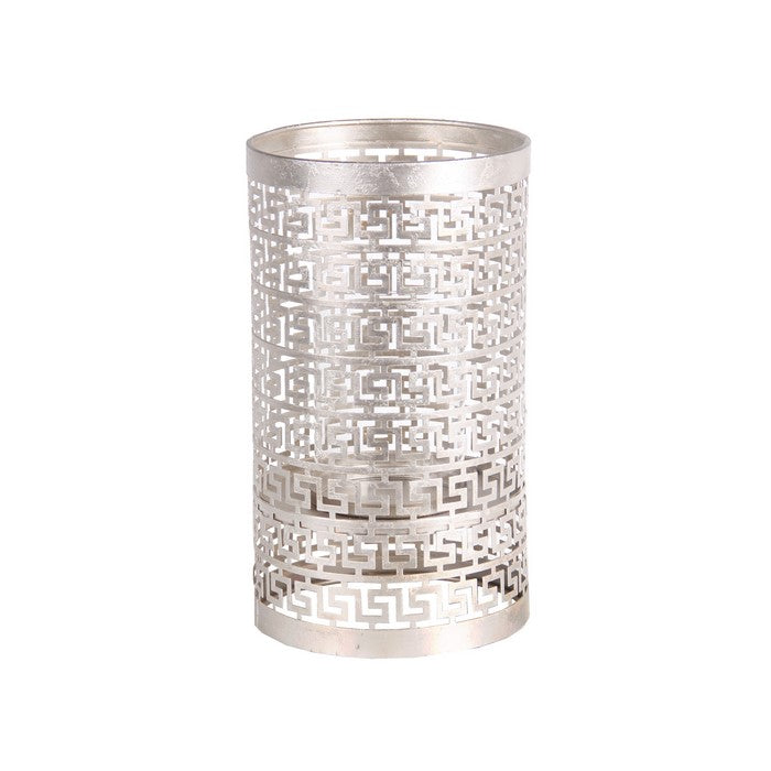 Decorative Metal Candle Holder with Meander Design, Large, Silver