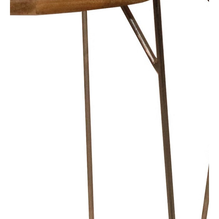 Round 2 Piece Wooden Accent Table Set with Metal Base,Bronze and Brown