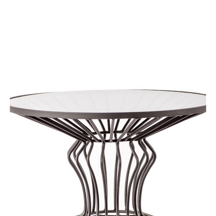 Transitional Wire Design Metal Table with Glass Top, Clear and Gray