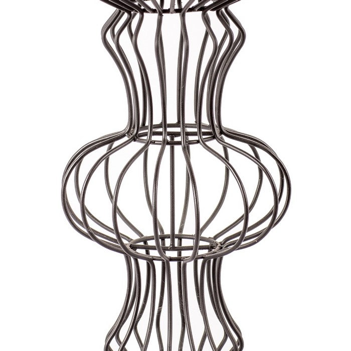 Transitional Wire Design Metal Table with Glass Top, Clear and Gray