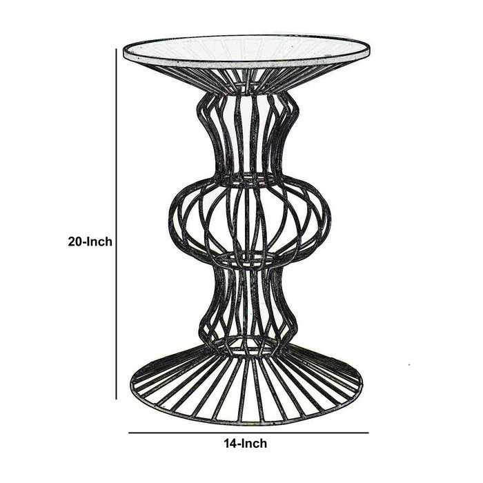 Transitional Wire Design Metal Table with Glass Top, Clear and Gray