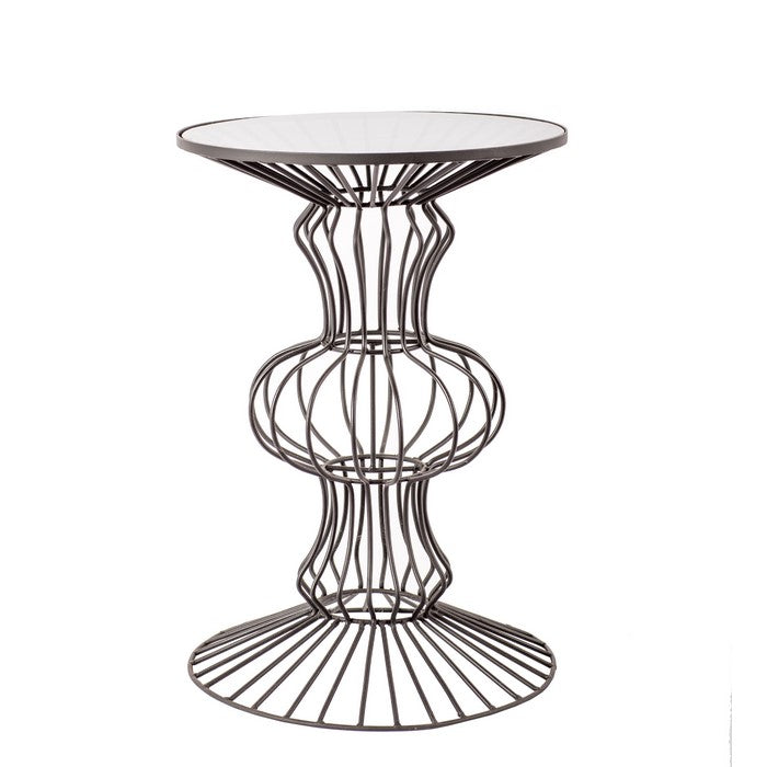 Transitional Wire Design Metal Table with Glass Top, Clear and Gray