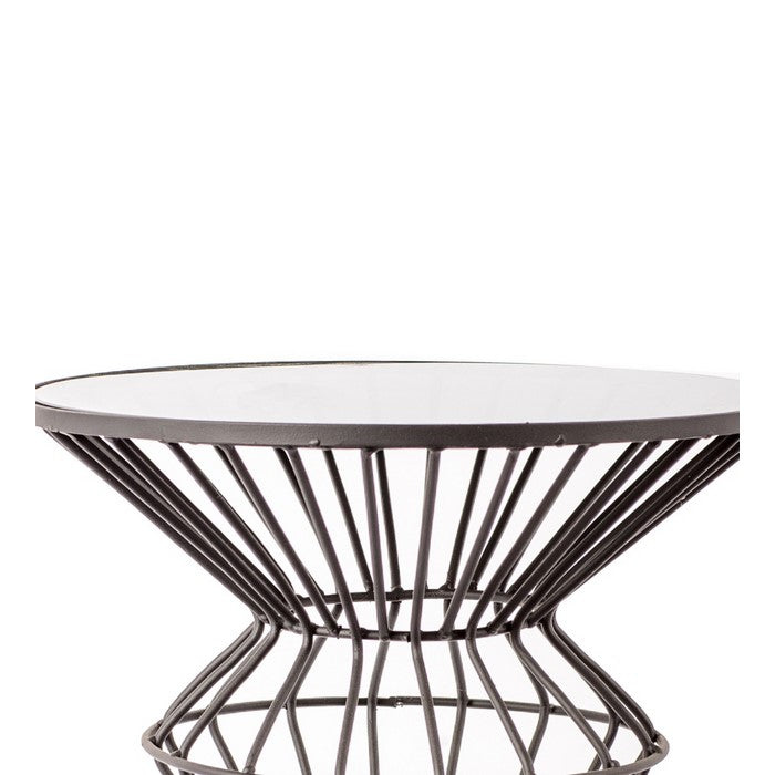 Open Design Glass Top Metal Table with Wire Base, Clear and Gray